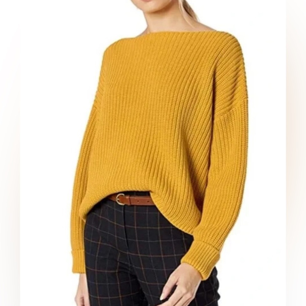 French Connection Mustard Yellow Crew Neck Sweater 100% cotton!